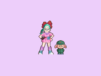 Bulma and Oolong bulma character design design dragon ball dragonball dragonball z dragonballz girl graphic graphics illustration ilustracion oolong pig pixel art pixelart vector