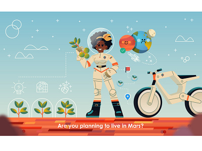 Living in Mars? 🚀 astronaut bike character design climate change design editorial editorial art editorial illustration flat future global warming graphic graphics illustration ilustracion mars modern plants space vector