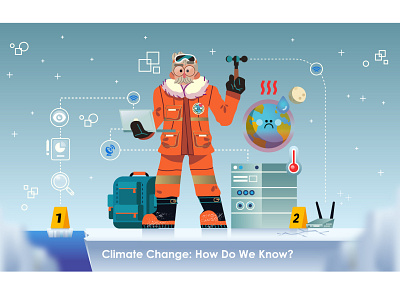 Climate Change? 🌎♨️ antarctica bagpack character design climate change climate strike design earth evidence explorer flat global warming graphic graphics hot icon illustration ilustracion modern scientist vector