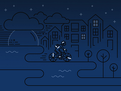 Reflector bicycle bike cyclist evening illustration lines linework night reflector safety sky trondheim