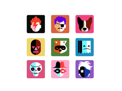 App icons bowie character david icons luchador pirate raccoon wrestler