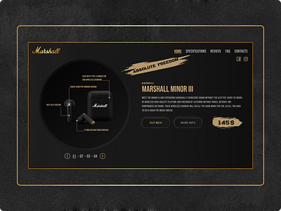 Concept of "Marshall Minor III" landing page. branding brend design concept figma headphones landing landing page marshall music music uiux web design ui website