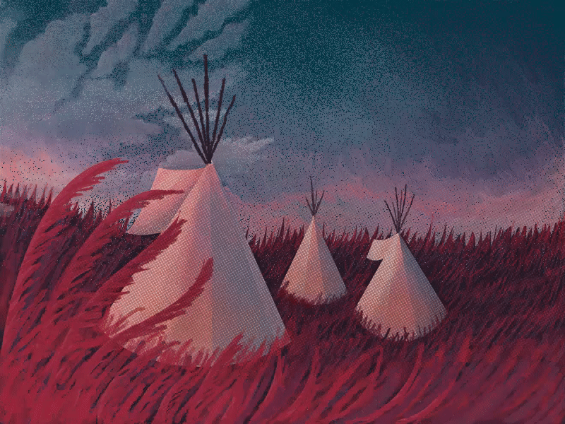 Sacred Stone Camp animated clouds digital painting editorial gif illustration nodapl painting photoshop sacred stone standing rock