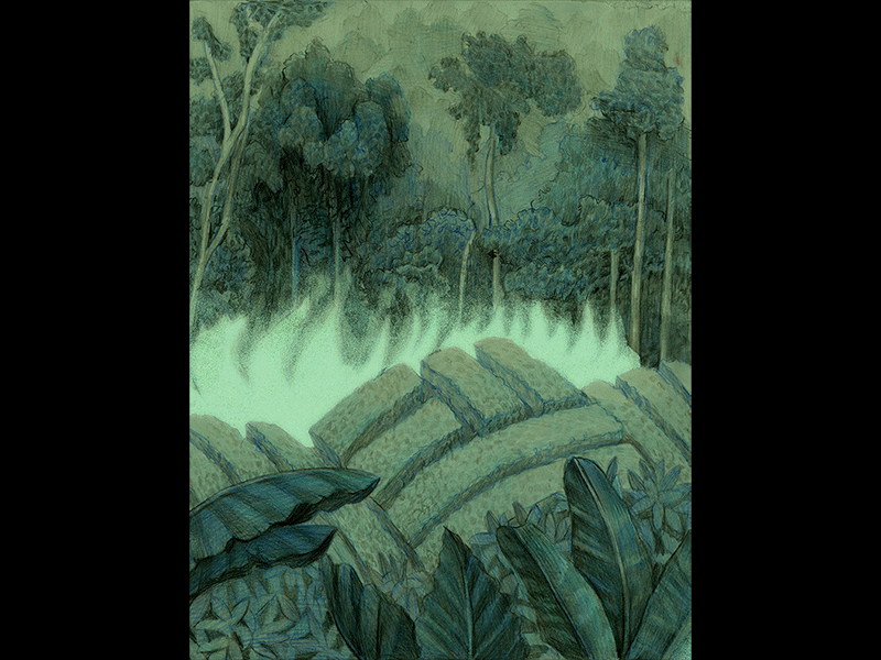 Big Banking's Hidden Cost animated colored pencil drawing editorial fire gif illustration indonesia landscape rainforest