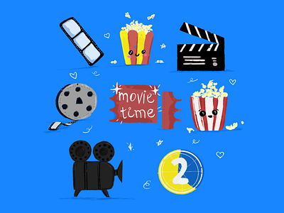 Movie time animation art artist artwork design graphic design illustration illustrator like logo love movies popcorn tickets work