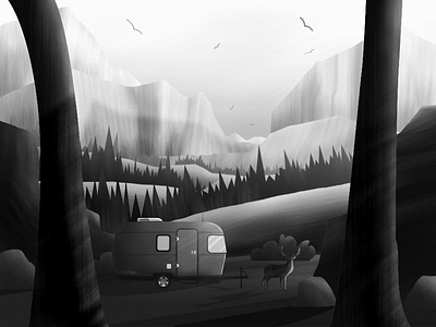 Weekend Escape airstream animation camping deer illustration mobile motion woods