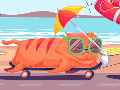 Summer 2017 beach bulldog cat character illustration summer vector