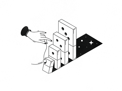 Universe's Game Rules black white domino game hand illustration line linear lineart outline shadow space star