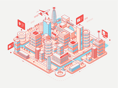 Tamoco - Main Illustration analytic building city data illustration information isometric location platform smartcity