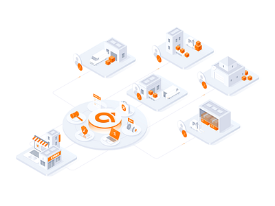 Agora Place - Illustration b2b box connect contact delivery global illustration isometric orange place platform store