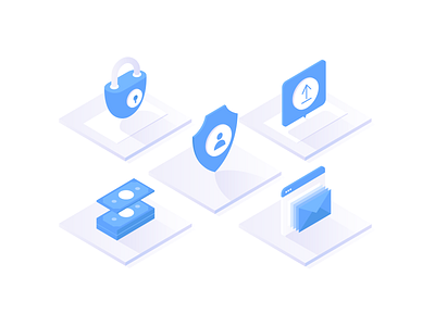 Financial Security Icons blue castle doc icon icons illustration isometric mail money security shadow shield