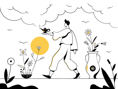 Hi Alfred! - Main Illustration alfred blackandwhite flowers illustration line lines magic man minimalism shadow sun