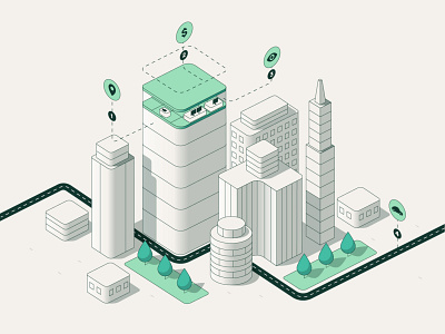 WeWork - Main Illustration buildings ilustration isometric linear location office points position price street work workspace