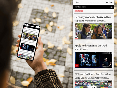 News outlet app showcasing recent news from multiple sources. app typography ui ux