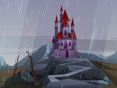 Castle |Rock| Rainy Weather 3d animation graphic design