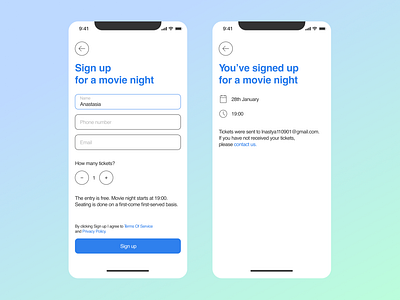 Sign up page app concept design interface typography ui ux