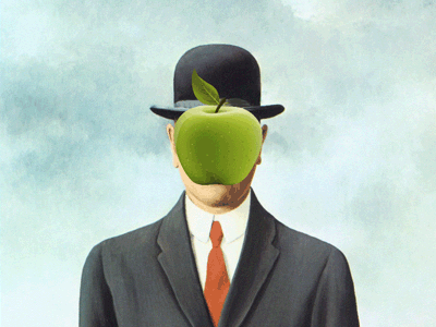 Tribute to surrealism apple gentelman gif hat magritte surrealism tribute