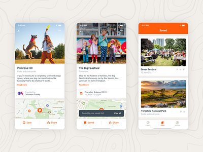GetOutside – Find your new favorite spot app bookmark event ios list map mobile navigation place simple toast travel ui