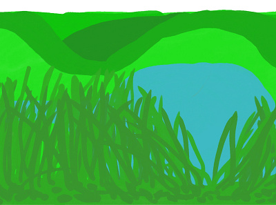 Pond blue cute green illustration nature pond reed simple water