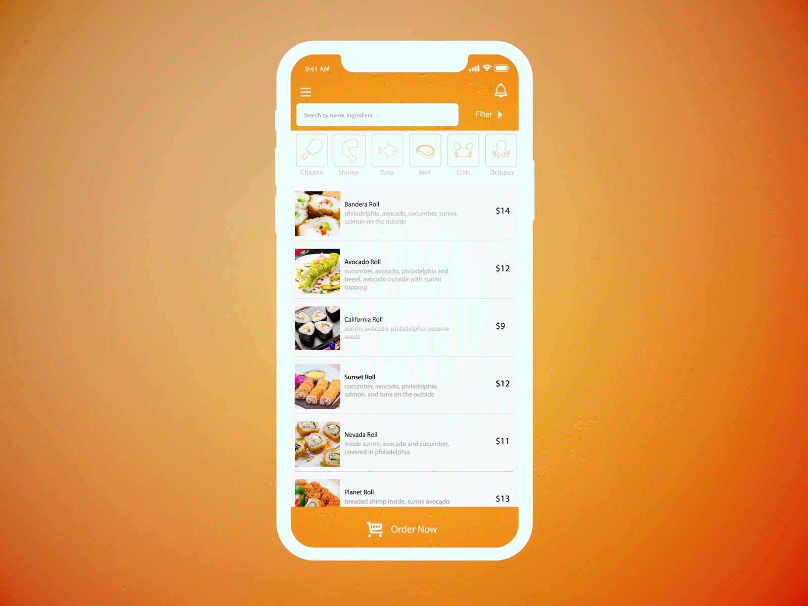 Sushi App animation app design graphic design sketch sushi sushi roll ui uplabs