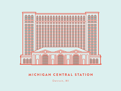 Michigan Central Station, Detroit detroit geometric line art michigan michigan central station minimal patter repetition train station vector