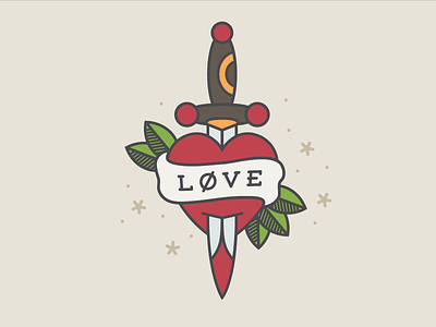 Love dagger flash heart jerry leaves line sailor stars dots tattoo traditional vector