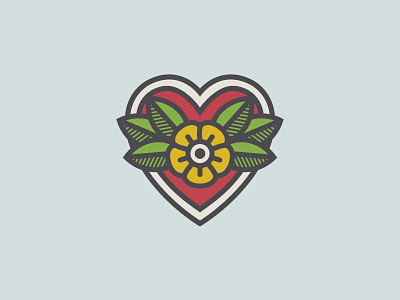 <3 badge flash flat flower heart leaves minimal muted tattoo