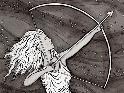 Artemis astronomy constellation cosmic drawing goddess illustration pen and ink pencil starry night starry sky universe