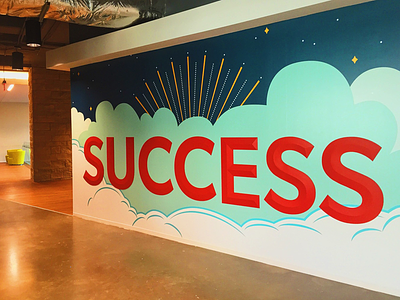 BV Headquarters wall art 3d clouds installation lettering mural success