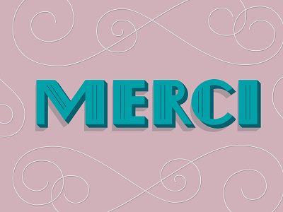 Merci thank you card curves digital drawing fancy fancy font french greeting card hand lettered illustration lettering pattern pink retro teal thanks vector