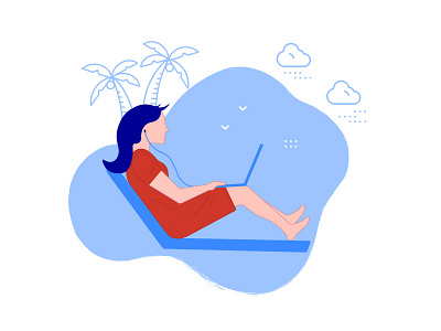 Perks Of Remote Work 02 beach character design flat girl illustration laptop remote tech work