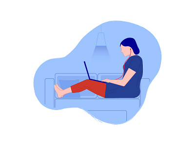 Perks Of Remote Work 03 character design flat girl illustration laptop remote tech work