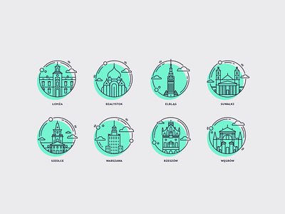 Icons of polish cities animation art branding design flat icon illustration illustrator minimal vector