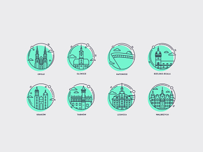 Icons of polish cities art design flat icon illustration illustrator minimal