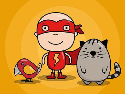 Cartoon Heroes Concept boy cartoon cat characters parrot superhero