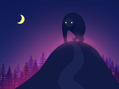 Monster Hill Midnight dark hill illustration midnight monster moon