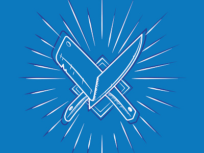 Knife Party blue crossed knife logo meataxe rays