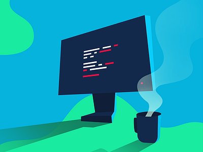 Code and drink code coffee cup desktop long shadow screen smoke