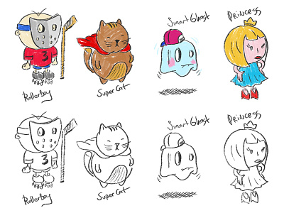 Cartoon characters design cartoon cat characters drawing ghost princess rollerboy sketch
