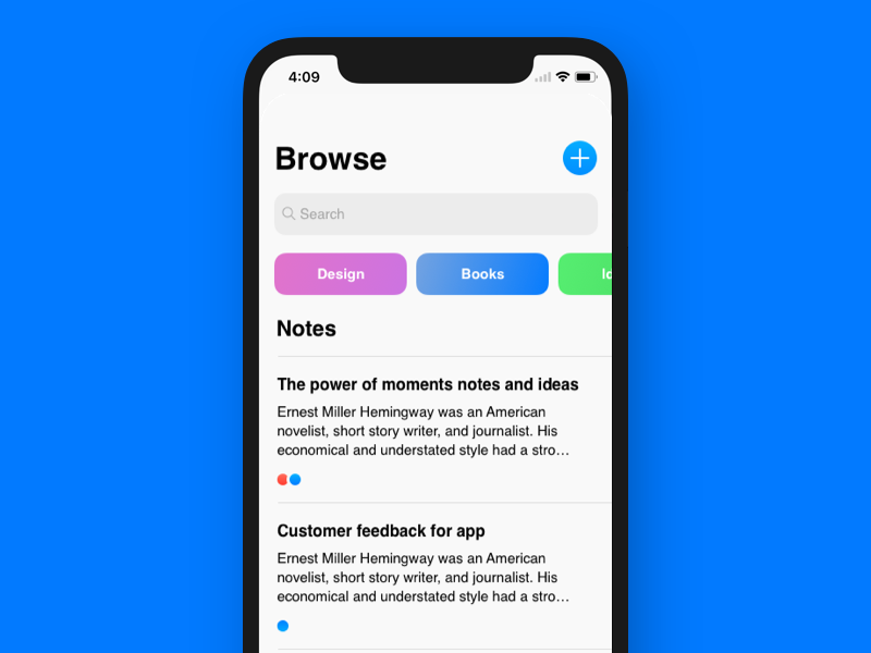 Notes app by Chris Cacioppe on Dribbble