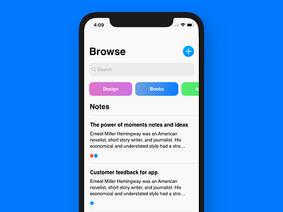 Notes app browse home screen ios iphonex notes tags