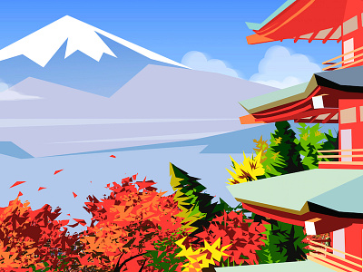 Mt. Fuji in Autumn autumn fall fuji graphic designer illustration illustrator japan mountain san francisco shrine temple vector