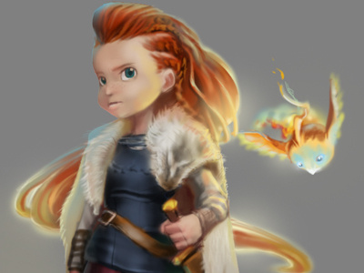 Sylvi with her Baby Phoenix character design concept art myth mythobeast nobu gy phoenix