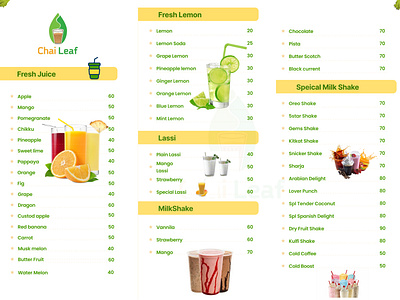 Chai Leaf Hotel Menu Card Design