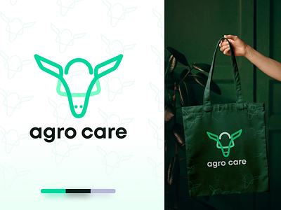 Line Art Logo Design for Agro Care animal logo design branding clean logo cow logo green color logo line art lineart logo minimal
