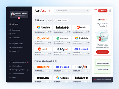 LastPass Password Manager - Dashbaord Redesign lastpass minimal prototyping redesign ui ux