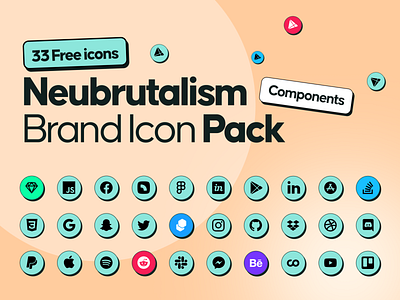 Neubrutalism Brand Icons Pack - 33 Free Neubrutalism Icons bold icon design icon design neubrutalism neubrutalism icon ui ux vector