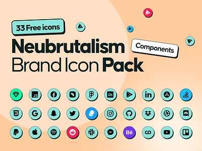 Neubrutalism Brand Icons Pack - 33 Free Neubrutalism Icons