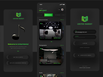 United Market - Music Mixing Marketplace classic clean dark theme dashboard design graphic design mobile app modern music ui ui design user experience user interface uxui