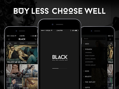 Black Fashion Mobile App UI/UX black application. mobile app design mobile user experience mobile user interface uiux design uiux studio